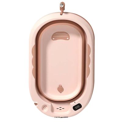 Eazy Kids Temperature Controlled Foldable Bathtub w/ Intelligent Temperature Monitoring Thermometer and Baby Head Shampoo Wash Rinse Mug - Orange