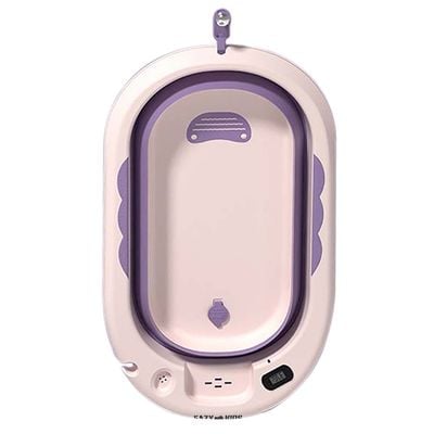 Eazy Kids Temperature Controlled Foldable Bathtub w / Intelligent Temperature Monitoring Thermometer and Baby Head Shampoo Wash Rinse Mug - Purple