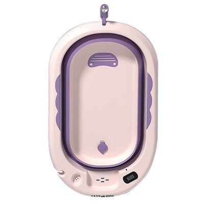 Eazy Kids Temperature Controlled Foldable Bathtub w/ Intelligent Temperature Monitoring Thermometer and Baby Head Shampoo Wash Rinse Mug - Purple