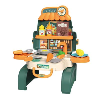 Little Story Role Play Chef/Kitchen/Restaurant Toy Set School Bag (21 Pcs) - Green, 3-In-1 Mode