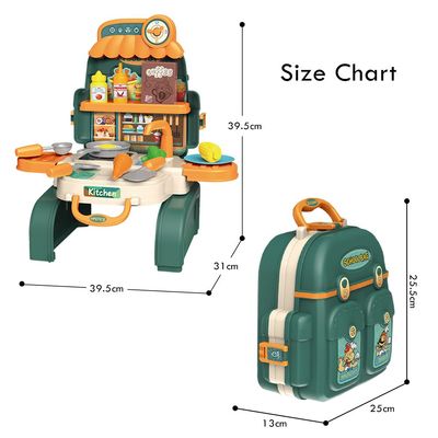 Little Story Role Play Chef / Kitchen / Restaurant Toy Set School Bag (21 Pcs) - Green, 3 - In - 1 Mode