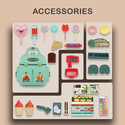 Little Story Role Play Shopkeeper / Supermarket Toy Set School Bag (36 Pcs) - Green, 3 - In - 1 Mode