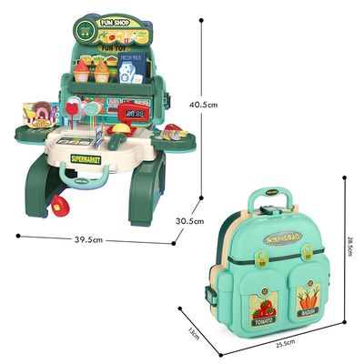 Little Story Role Play Shopkeeper / Supermarket Toy Set School Bag (36 Pcs) - Green, 3 - In - 1 Mode