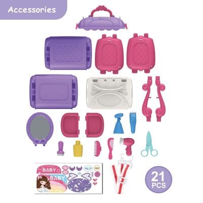 Little Story Role Play Beautician / Salon / Beauty Parlor Toy Set Satchel (21Pcs) - Purple, 3 - In - 1 Mode