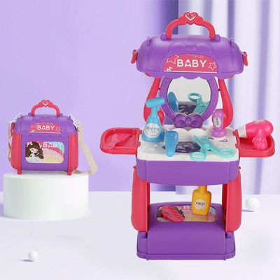 Little Story Role Play Beautician / Salon / Beauty Parlor Toy Set Satchel (21Pcs) - Purple, 3 - In - 1 Mode