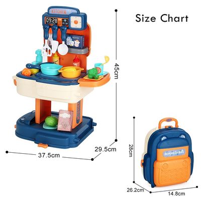 Little Story Role Play Chef / Kitchen / Restaurant Toy Set School Bag (34 Pcs) - Blue, 2 - In - 1 Mode