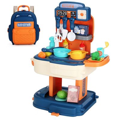 Little Story Role Play Chef/Kitchen/Restaurant Toy Set School Bag (34 Pcs) - Blue, 2-In-1 Mode