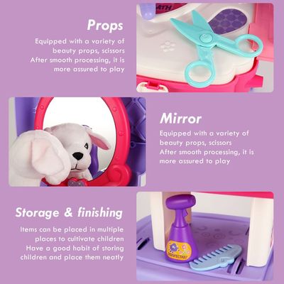 Little Story Role Play Animal Care/Pet House Toy Set School Bag (21 Pcs) - Purple, 2-In-1 Mode