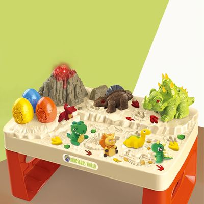 Little Story Role Play Dinosaur World Toy Set (17 Pcs) With Inbuilt Light & Sound Volcano & Dough- White, 2-In-1 Mode