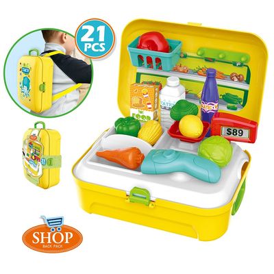 Little Story Role Play Shopkeeper / Supermarket Set Box Backpack (21 Pcs) - Yellow