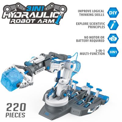 Little Story DIY Hydraulic Power Principle based 3 - IN - 1 Mechanical / Robotic Arm Toy (220 Pcs), STEM Series - Grey