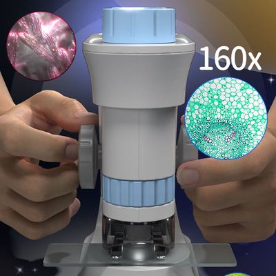 Little Story Scientific Portable Optical Microscope Toy(40 - 160X Zoom), STEM Series - Blue