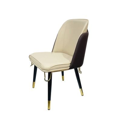 Maple Home Leather Accent Armless Dining Chair Wide Back With Metal Legs Gold Piping Upholstered Comfort Kitchen Living Room Furniture 