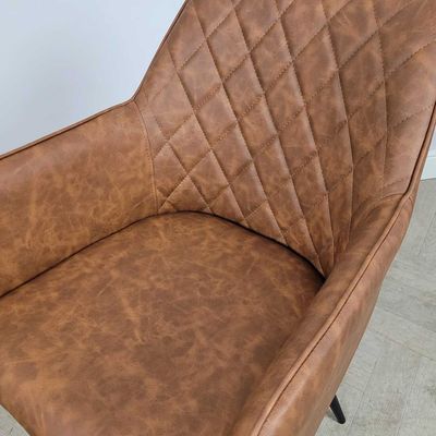 Maple Home Leather Accent Arm Dining Chair Wide Back With Metal Legs Kitchen Living Room Furniture