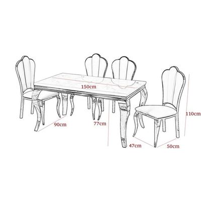 Maple Home Luxurious Dining Chair Table Set Armless Leather Chair Marble Table Dining Room Golden Stainless Steel Legs Furniture 