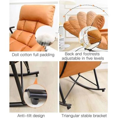 Maple Home Modern Rocking Chair Leather Cushion Accent Armrest Adjustable Backrest Footrest Black Metal Frame Lazy Lounge Chair Living Lawn Balcony Gaming Indoor Furniture