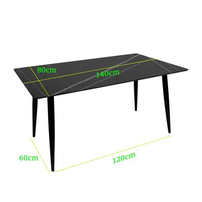 Maple Home Decoration Rectangle Dining Table Marble Pattern Top Minimalist Modern Style Black Metal Frame Table 70*123cm Size Restaurant dining room Living Room Kitchen Home Office Table