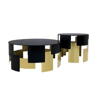 Maple Home Coffee Table Set Of Two Nested Marble Pattern Veneer Table Top Leisure Golden Metal Side Tables  