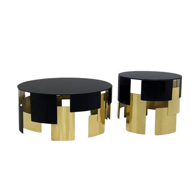 Maple Home Coffee Table Set Of Two Nested Marble Pattern Veneer Table Top Leisure Golden Metal Side Tables  