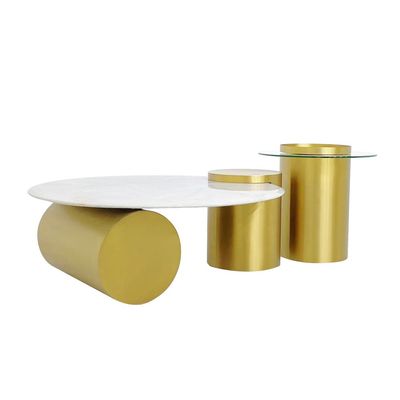 Maple Home Coffee Table Set Nordic Marble Pattern Glass Top Luxury Stainless Steel Frame Coffe Table