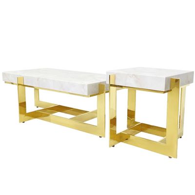 Maple Home Coffee Table Set Nordic Marble Pattern Glass Top Luxury Stainless Steel Frame Coffee Table