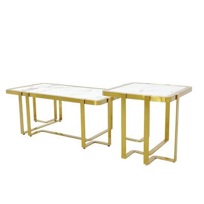 MAPLE HOME DECORATION Nesting Coffee Table Marble Top Minimalist Square Low Center Gold Edge Inlaid Coffee set for Living Room Home Office