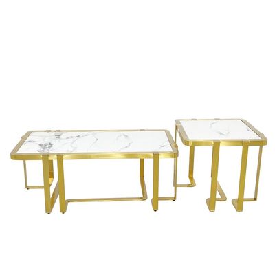 MAPLE HOME DECORATION Nesting Coffee Table Marble Top Minimalist Square Low Center Gold Edge Inlaid Coffee set for Living Room Home Office