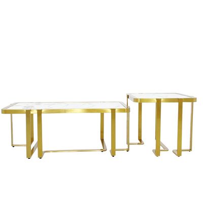 MAPLE HOME DECORATION Nesting Coffee Table Marble Top Minimalist Square Low Center Gold Edge Inlaid Coffee set for Living Room Home Office