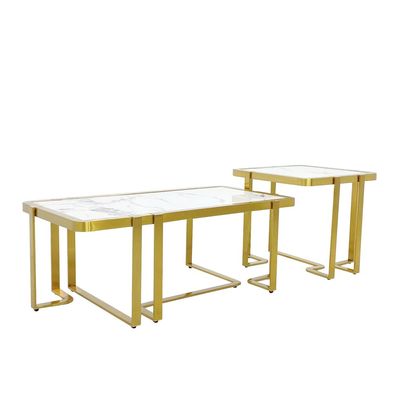 MAPLE HOME DECORATION Nesting Coffee Table Marble Top Minimalist Square Low Center Gold Edge Inlaid Coffee set for Living Room Home Office