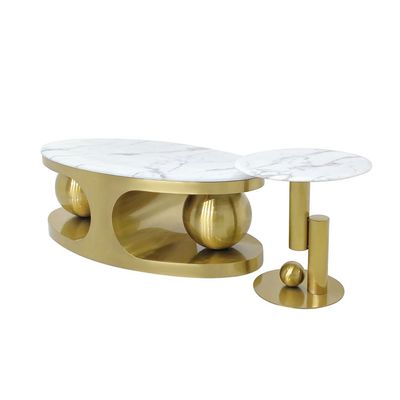 Maple Home Coffee Tables Set of 2 Unique Golden Legs Stainless Steel Marble Tabletop 