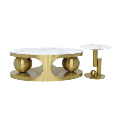 Maple Home Coffee Tables Set of 2 Unique Golden Legs Stainless Steel Marble Tabletop 