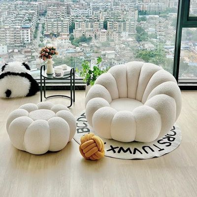 Maple Home Nordic Pumpkin Lazy Couch Lamb Plush Fabric 360°Swivel Sofa Leisure Armchair Backrest With Footrest Creative Luxury Modern Living Bedroom Home Furniture Single Seater+Footrest