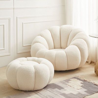 Maple Home Nordic Pumpkin Lazy Couch Lamb Plush Fabric 362°Swivel Sofa Leisure Armchair Backrest With Footrest Creative Luxury Modern Living Bedroom Home Furniture