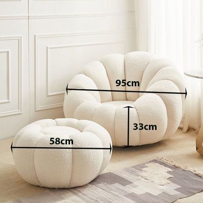 Maple Home Nordic Pumpkin Lazy Couch Lamb Plush Fabric 360°Swivel Sofa Leisure Armchair Backrest With Footrest Creative Luxury Modern Living Bedroom Home Furniture Single Seater+Footrest