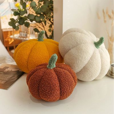 Maple Home Pumpkin Pillow 3D Fleece Fabric Throw Plush Decorative Cushion Stuffed Fluffy Halloween Bedroom Sofa