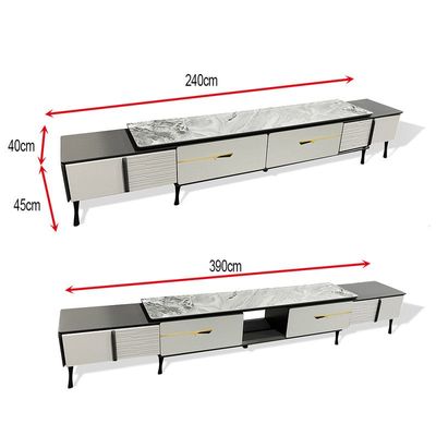 Maple Home TV Stand Cabinet Table Marble Mid-Century Gray 40*(240～390)*45cm Adjustable Easily Living Home Theatre Furniture