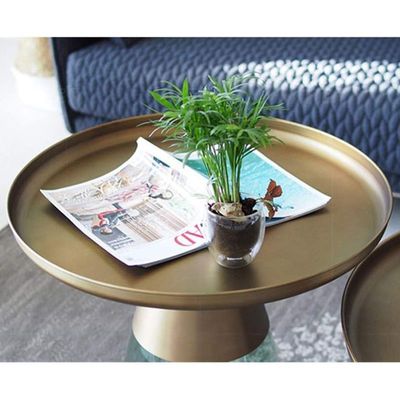 Maple Home Modern Round Metal Coffee Table Set with Glass Pedestal Base and Tray Top Accent Table 27.5 L x 27.5 W x 16.5 H Kitchen Patio Living Furniture