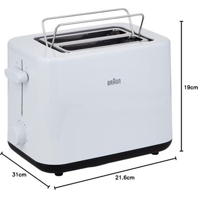 Braun Breakfast - Toaster HT 1010 WH, 2 slots, 8 Browning settings, Bun warmer, 900 Watts, White.