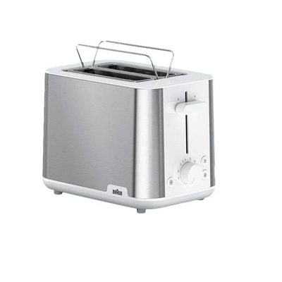 Braun Household Braun 2-slot Stainless Steel PurShine Toaster, Auto Off, 900 Watts, 8 Browning Settings, 4 Way Protection, Bun Warmer, Intelligent heat control, HT 1510 Silver