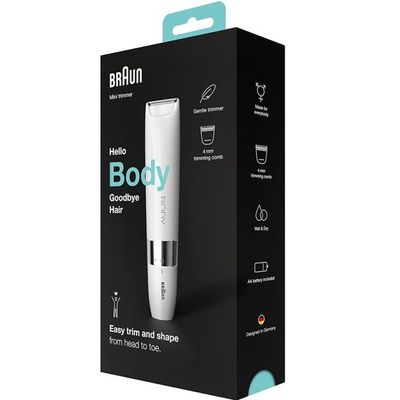 Braun BS 1000, Body Mini Trimmer Wet & Dry with trimming comb, White