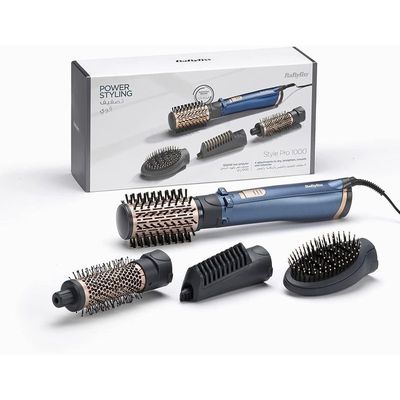 BaByliss Air Styler Pro 1000| 38mm Thermal Brush With 2,2m Swivel Cord | Rotating 50mm Soft Bristle Brush With 2 Heats Plus A Cool Setting lightweight Design & Salon-quality Results| AS965SDE(Blue)