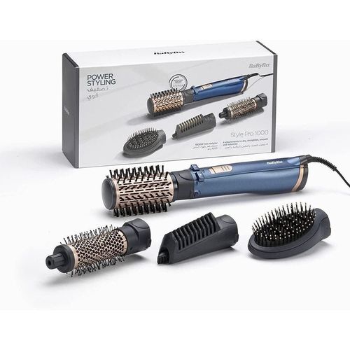 BaByliss Air Styler Pro 1000| 38mm Thermal Brush With 2,2m Swivel Cord | Rotating 50mm Soft Bristle Brush With 2 Heats Plus A Cool Setting lightweight Design & Salon-quality Results| AS965SDE(Blue)