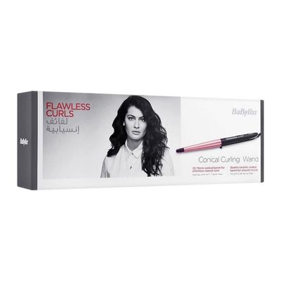 BaByliss Rose Quartz Conical Hair Curler | Ultra-fast Heat Up & Extra-long Barrel |On/off Button, Auto Shut Off With Ceramic Technology| 6 Heat Settings From 160c-210c| C454SDE(Black)