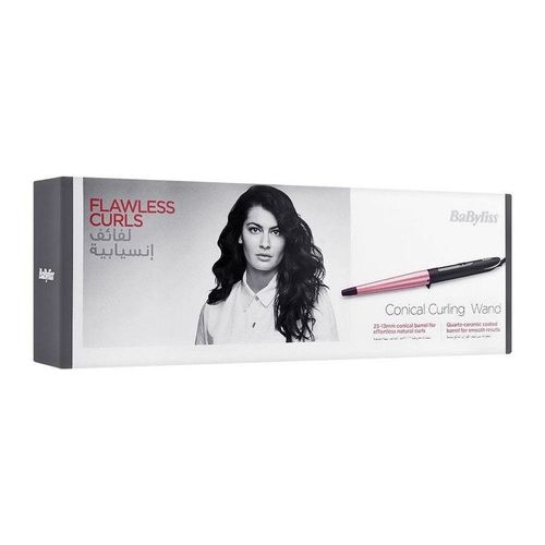 BaByliss Rose Quartz Conical Hair Curler | Ultra-fast Heat Up & Extra-long Barrel |On/off Button, Auto Shut Off With Ceramic Technology| 6 Heat Settings From 160c-210c| C454SDE(Black)