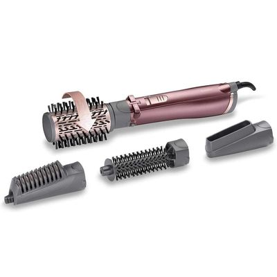 BaByliss 4 in 1 Rotating Air Styler Brush | Potent 1000W Styler For Ultra-Fast Drying | Salon Finish with Interchangeable Attachments For Hair Volumizing, Smoothing & Straightening | AS960SDE (Purple)