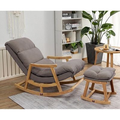 Rocking Chair Colonial and Traditional Super Comfortable Cushion And With Footrest (Natural Polish)