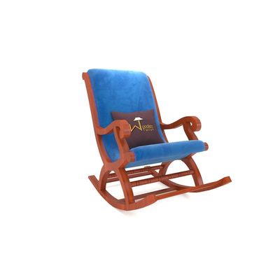 Wooden Rocking Chair with Cushion Back (Blue, Honey Finish)
