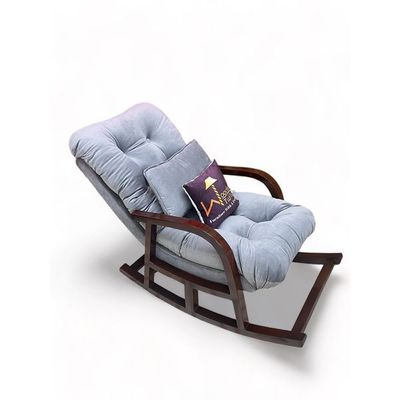 Wooden Twist Fleecy Handmade With Comfortable Cushion Backrest Rocking Chair ( Walnut Finish )