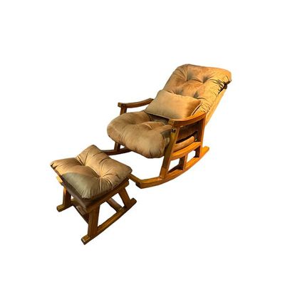 Wooden Rocking Chair Colonial and Traditional Super Comfortable Cushion And With Footrest (Natural Polish)