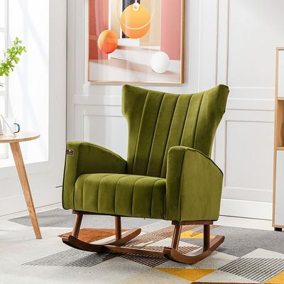 Wooden Velvet Accent Rocking Chair (Green)